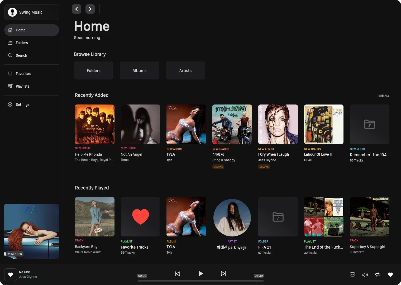Image showing the Swing Music playlists page